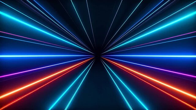 Colorful neon light beams converging