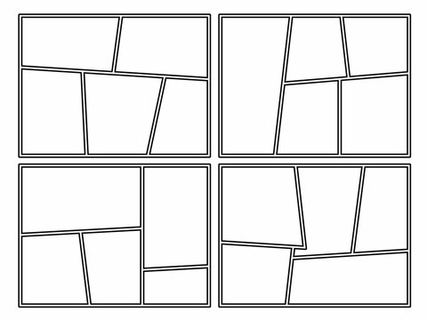 Abstract comic panel layout collection with clean geometric frames, modern manga page vector template for storyboard and webtoon use
