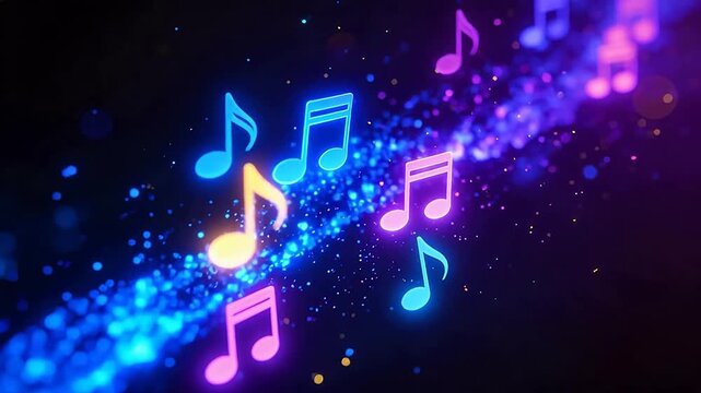 Colorful music notes floating in space