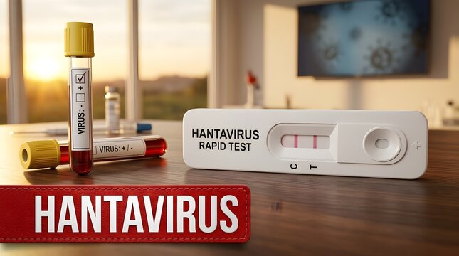 Positive Hantavirus Rapid Test Result With Blood Sample Tubes in Medical Laboratory at Sunset