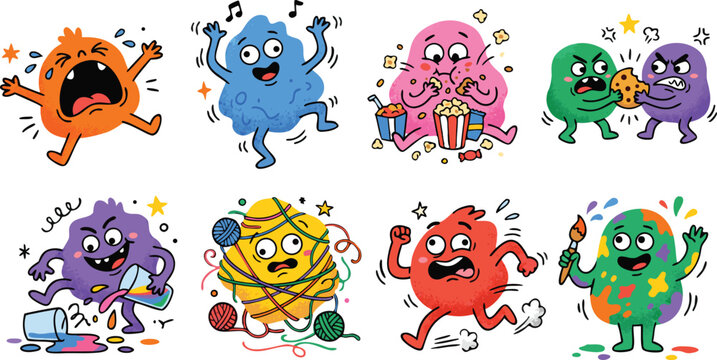 Funny Cartoon Insects and Animals Character Set Vector Illustration
