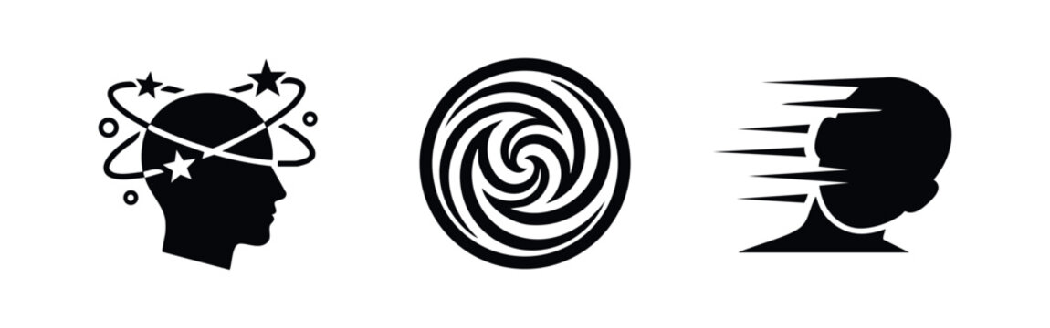 Vertigo, dizziness, and fast speed icons set.