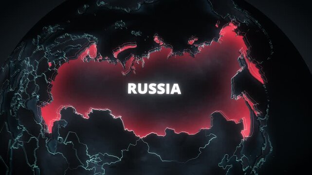 3D Globe Animation Highlighting Russia with Glowing Red Borders and Text for Geopolitical News and Educational Presentations