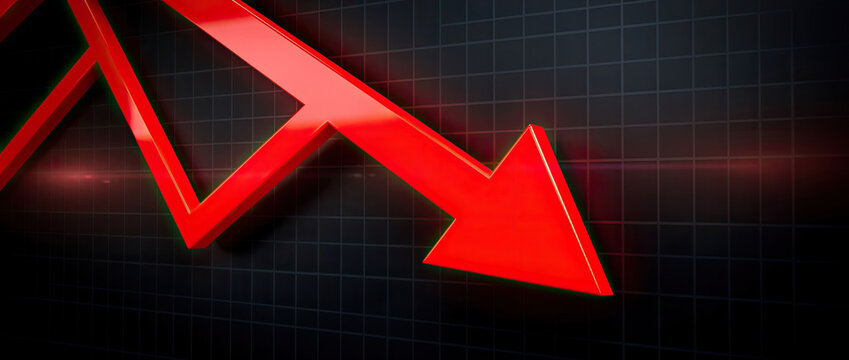 Red Arrow Graph Showing Downward Trend and Financial Decline.