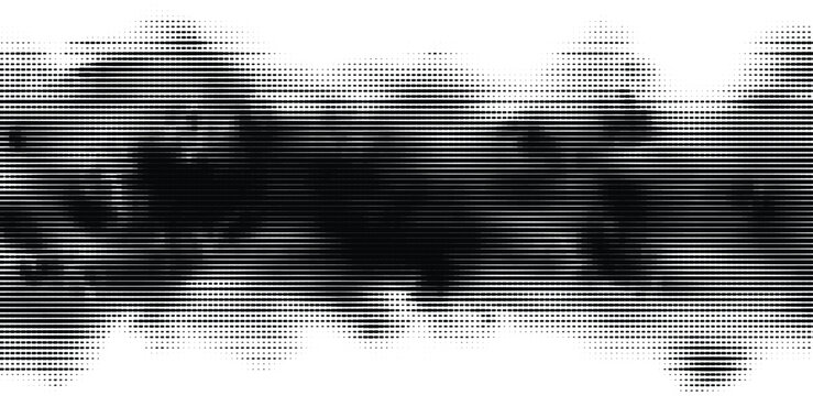  Vector abstract photocopy xerox texture black horizontal halftone lines  on white. Distorted dither pattern with grainy smoke effects.