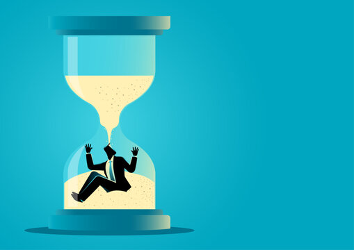 Businessman Trapped Inside Hourglass, deadline, pressure concept illustration