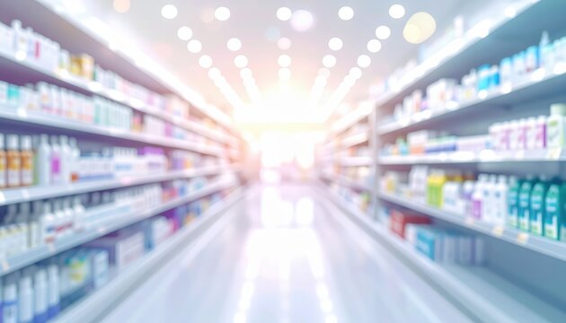 Exploring abstract pharmacy shelves modern visuals in a bright design environment