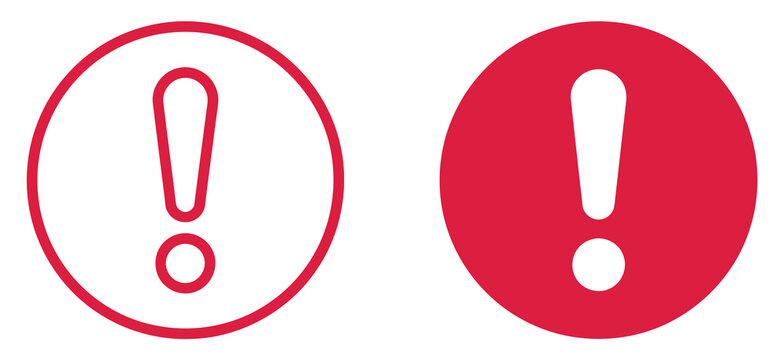Exclamation mark alert icon set for warning notification, attention signal icons, round error indicators, system alert status, and safety message vector.