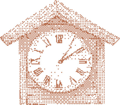 Vintage cuckoo clock face with roman numerals and hands showing time on a textured background