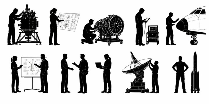 Technicians launching satellite with colleagues working on systems and equipment at a space station.