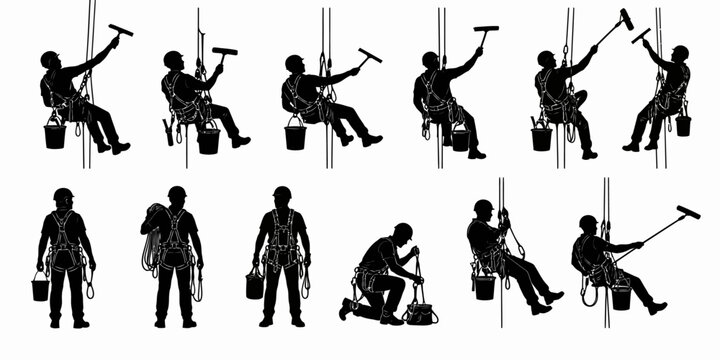 Workers performing various tasks with tools on a structure.