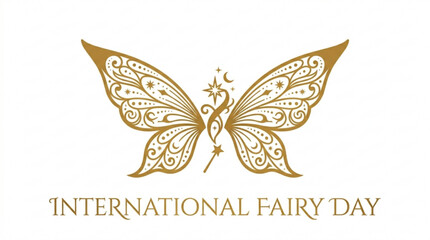 Obraz premium Golden fairy butterfly wings with star and crescent moon symbol on white background for magic fantasy design