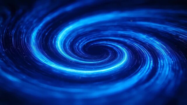 Blue spiral vortex with glowing light trails and particles in dark space