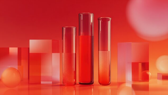 Abstract Red Liquid in Laboratory Glassware with Soft Bokeh Background.