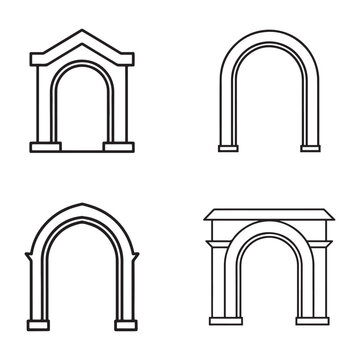 Four different types of architectural arches with columns and pediments  ancient and modern designs