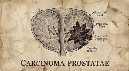 Obraz premium Vintage Medical Illustration Prostate Carcinoma Diagnosis.