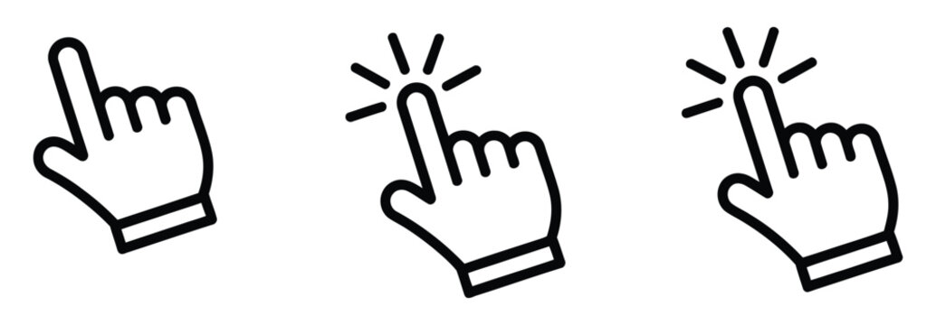 Hand cursor icon representing pointer selection, click interaction, web navigation, user interface control, and digital gesture action vector design.