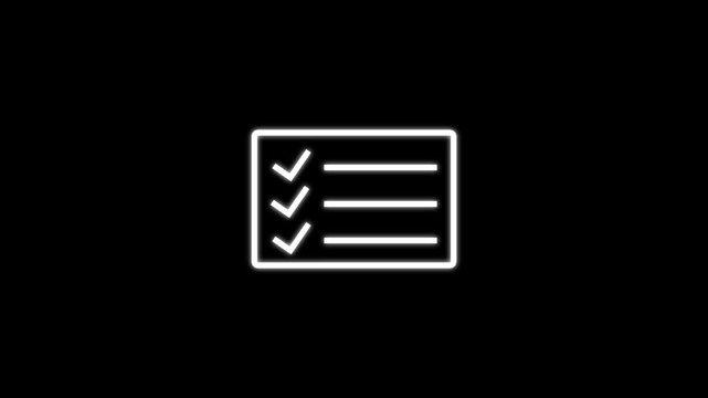A simple black and white line drawing depicts a checklist with three check marks indicating completed tasks high quality professional detailed modern