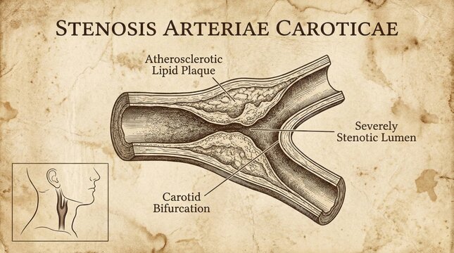 Carotid Artery Stenosis Diagram Illustrates Atherosclerotic Plaque Formation.