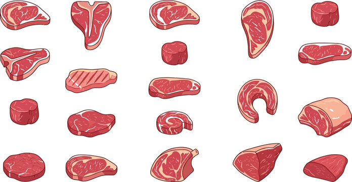 Beef cuts diagram with labeled steak types Vector