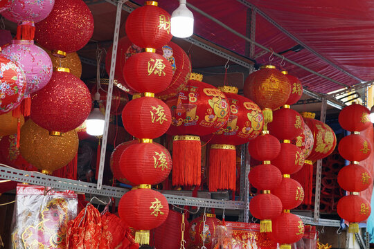 jakarta, indonesia - circa february 2026: red lanterns in glodok