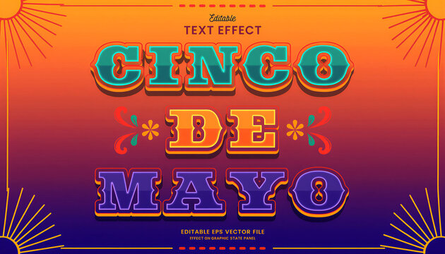 Vibrant cinco de mayo celebration text effect with colorful typography and festive decorations design template