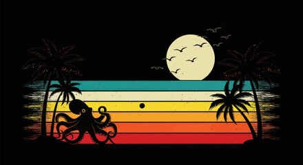 Retro octopus on tropical beach at sunset © Gulung