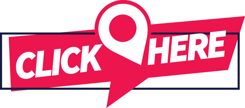 Dynamic Label with Pointer Icon and Click Here Text. Click Here Bubble. Linear and silhouette styles. Vector icon.