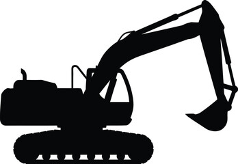 Black silhouette of an excavator on a white background © rijvi