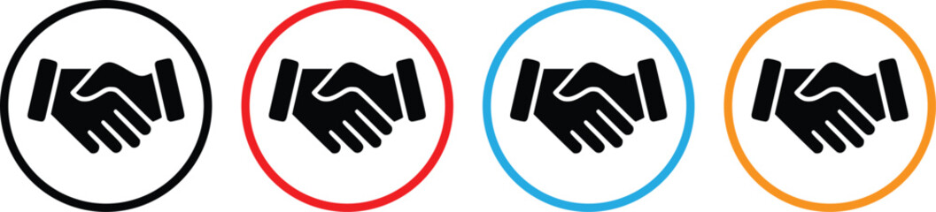 Obraz premium Business Handshake Icon Set, Professional Agreement and Partnership Vector Symbols in Colorful Circles