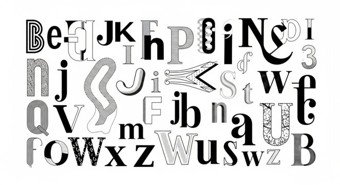 Collage of Various Typography Styles and Letters.