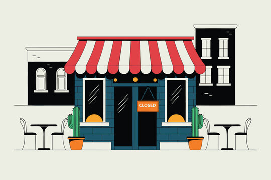 Minimalist Vector Cafe Storefront with Closed Sign