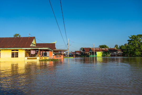 Traditional Bugis floating houses on Lake Tempe, Sulawesi, Indonesia
