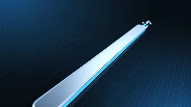 Sleek metallic futuristic technology object with glowing blue light on a dark textured background