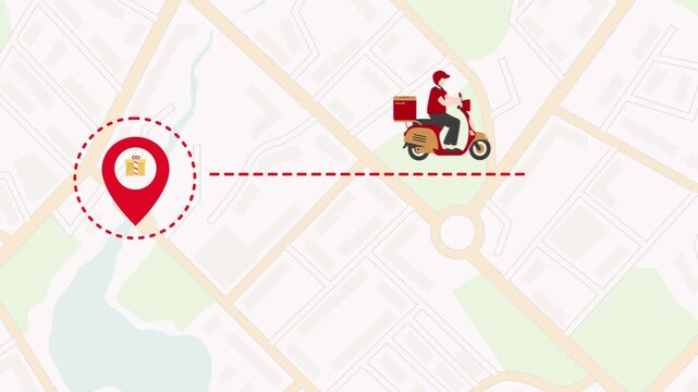 package delivery 2d animation from one location to another with delivery scooter