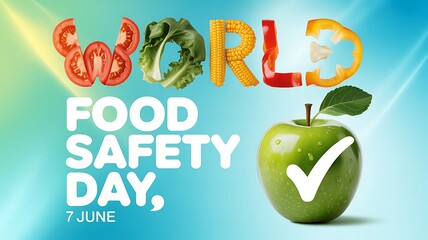 Naklejka premium World food safety day green apple with check mark