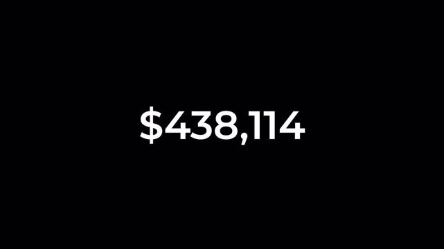 0 to 750 Thousand Dollar Counting Animation with Transparent Background and Alpha Channel in 4K UHD for Financial Infographic Dashboard Presentation and Video Overlay Use