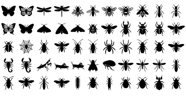 set of black silhouettes of flowers vector