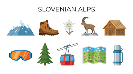 Slovenian Alps Adventure Icons Set. © zyaa
