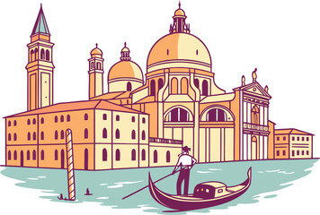 Venice Cityscape Illustration. Venice Canal City Design. Italian Venice Skyline Illustration. Venice Architecture Cityscape Design. Romantic Venice Scene Illustration. Venice Waterfront City Design. © M43