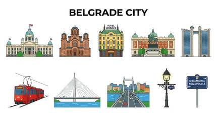 Obraz premium Belgrade City Landmarks and Transportation Collection.