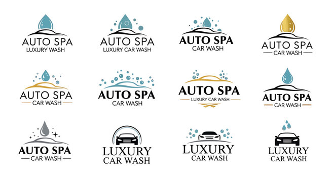 Set of twelve professional car wash and auto spa logo designs.