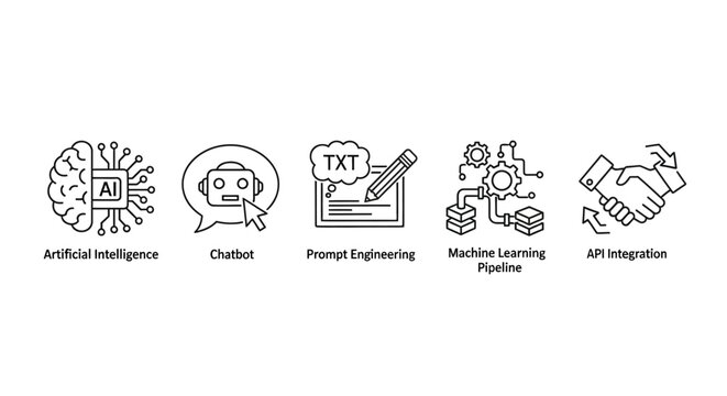 Artificial Intelligence and Machine Learning Icons Set.