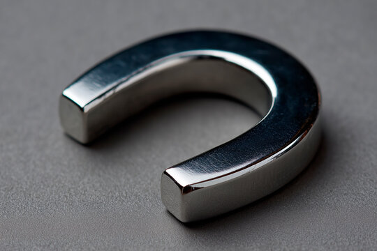 Horseshoe magnet on solid surface representing attraction and magnetic force