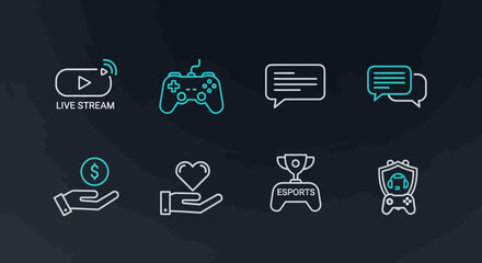 Esports and Gaming Line Icons Set for Streaming and Online Content. © Abdur