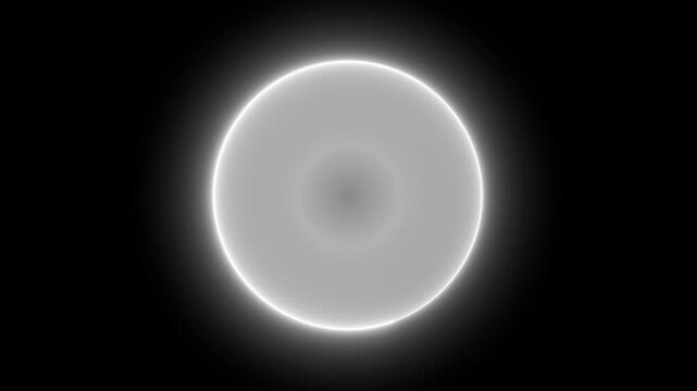 Glowing white sphere on black background abstract futuristic light orb animation loop effect