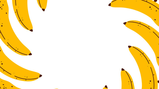 Tropical yellow bananas border doodle illustration with copy space for summer design