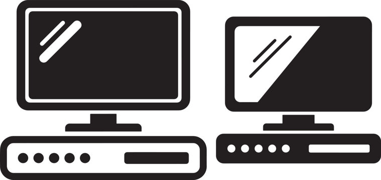 Computer monitor icon vector silhouette set for technology