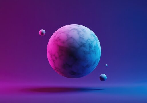 Surreal abstract floating sphere in a purple and blue gradient void, symbolizing the subconscious mind and a strange, empty dream space, unknown, empty, future