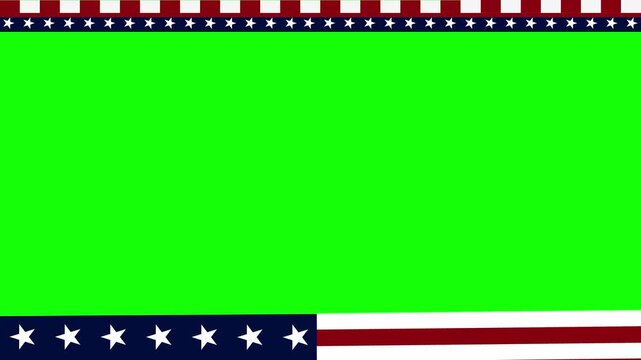 Animated In-Out of American Flag Border Green Screen Frame With Stars And Stripes Patriotic Chroma Key Background. Ideal for patriotic video overlays.